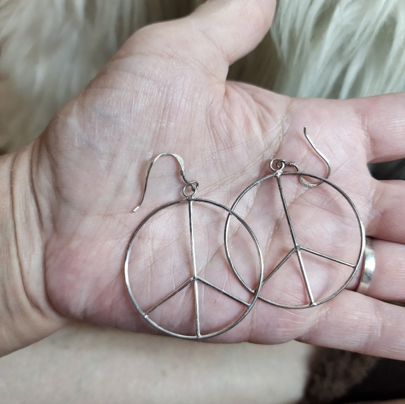 Vintage Sterling Silver Peace Sign Earrings - Picture 4 of 6